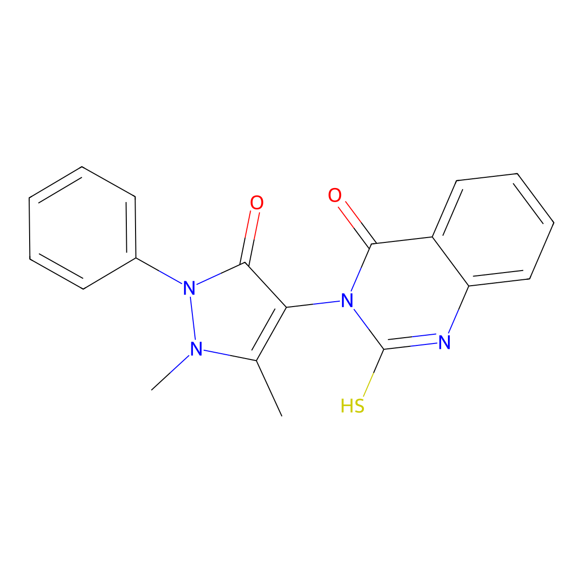 3-(1,5-dimethyl-3-oxo-2-phenyl-2,3-dihydro-1H-pyrazol-4-yl)-2-sulfanyl-3,4-dihydroquinazolin-4-one molecular structure, CAS 119426-88-9