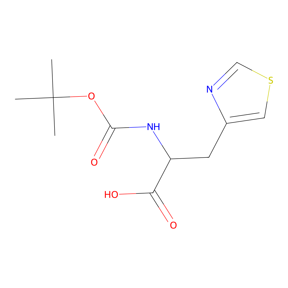 (S)-2-((tert-Butoxycarbonyl)amino)-3-(thiazol-4-yl)propanoic acid molecular structure, CAS 119434-75-2