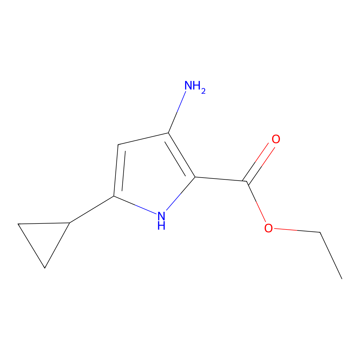 Ethyl 3-amino-5-cyclopropyl-1H-pyrrole-2-carboxylate molecular structure, CAS 1194374-56-5
