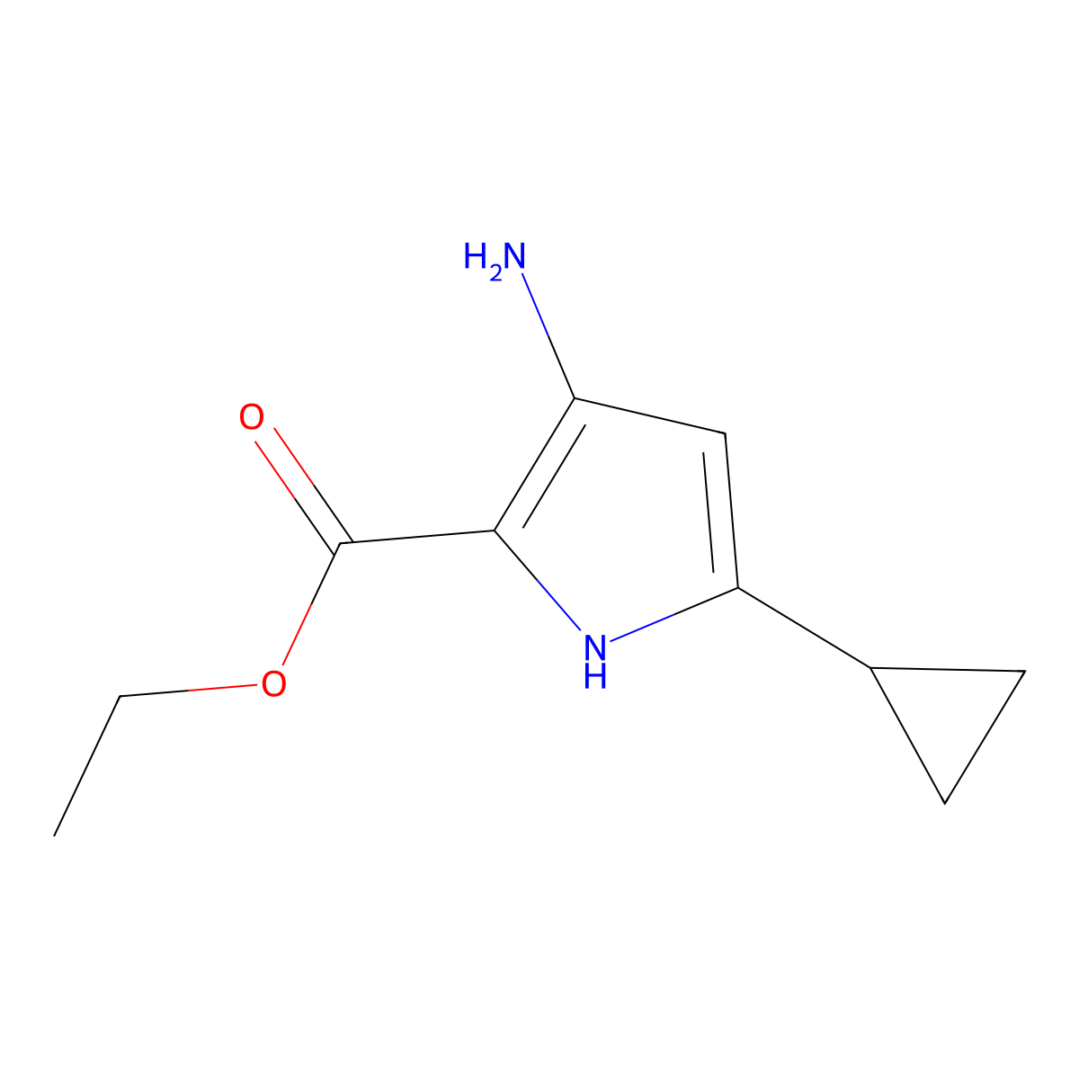 Ethyl 3-amino-5-cyclopropyl-1H-pyrrole-2-carboxylate molecular structure, CAS 1194374-56-5