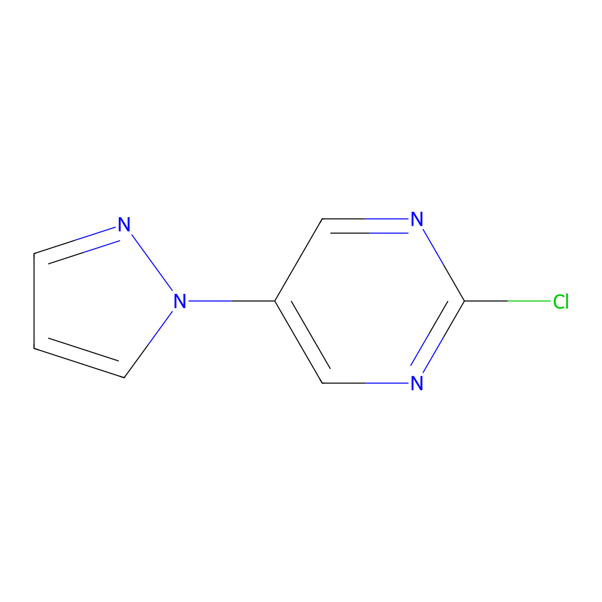 2-chloro-5-(1H-pyrazol-1-yl)pyrimidine molecular structure, CAS 1194374-60-1