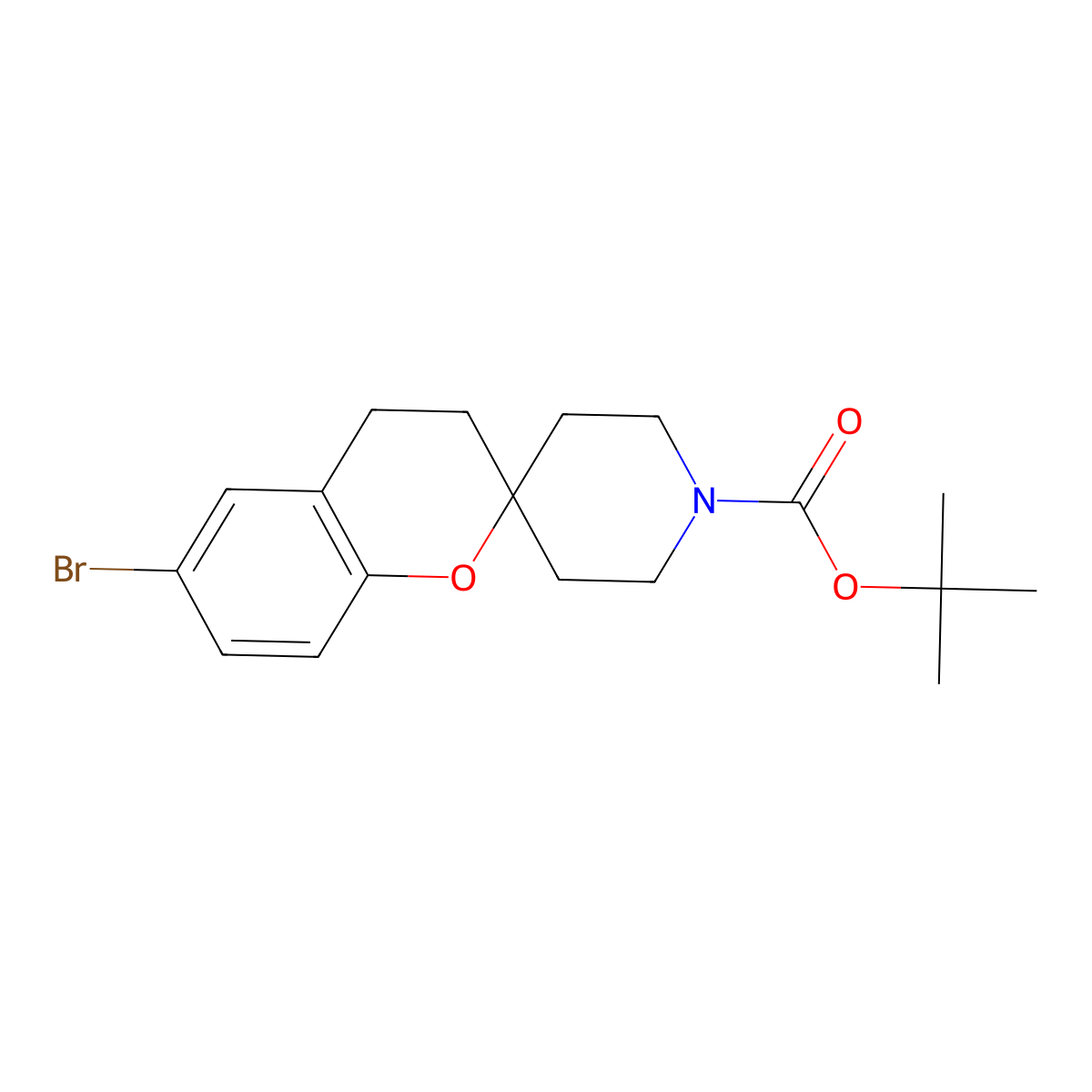 Tert-butyl 6-bromo-3,4-dihydrospiro[1-benzopyran-2,4'-piperidine]-1'-carboxylate molecular structure, CAS 1194374-64-5