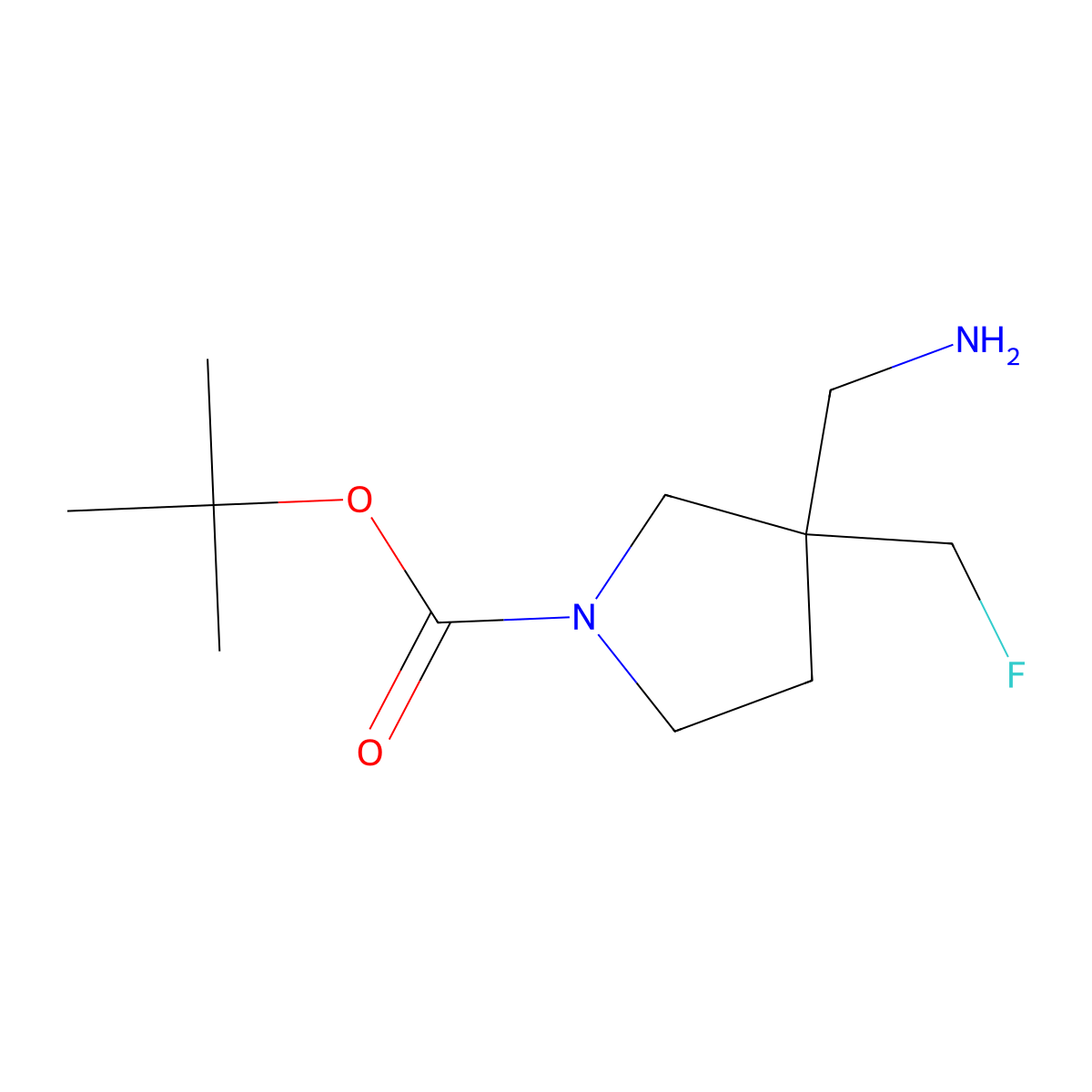 Tert-butyl 3-(aminomethyl)-3-(fluoromethyl)pyrrolidine-1-carboxylate molecular structure, CAS 1194375-80-8