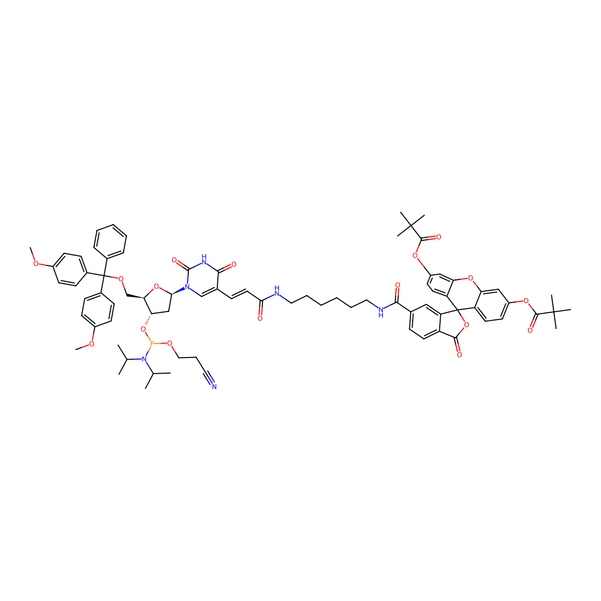Fluorescein-dT phosphoramidite molecular structure, CAS 1194507-30-6