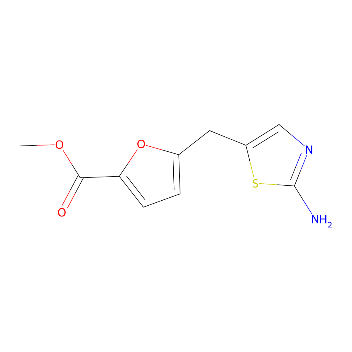 Methyl 5-[(2-amino-1,3-thiazol-5-yl)methyl]furan-2-carboxylate molecular structure, CAS 1194551-86-4