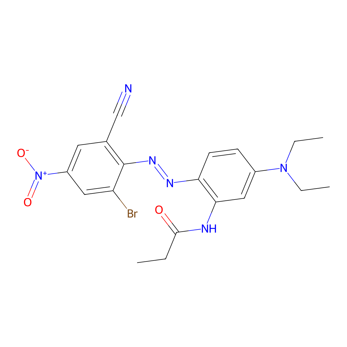 N-(2-((2-Bromo-6-cyano-4-nitrophenyl)azo)-5-(diethylamino)phenyl)propionamide molecular structure, CAS 119466-60-3