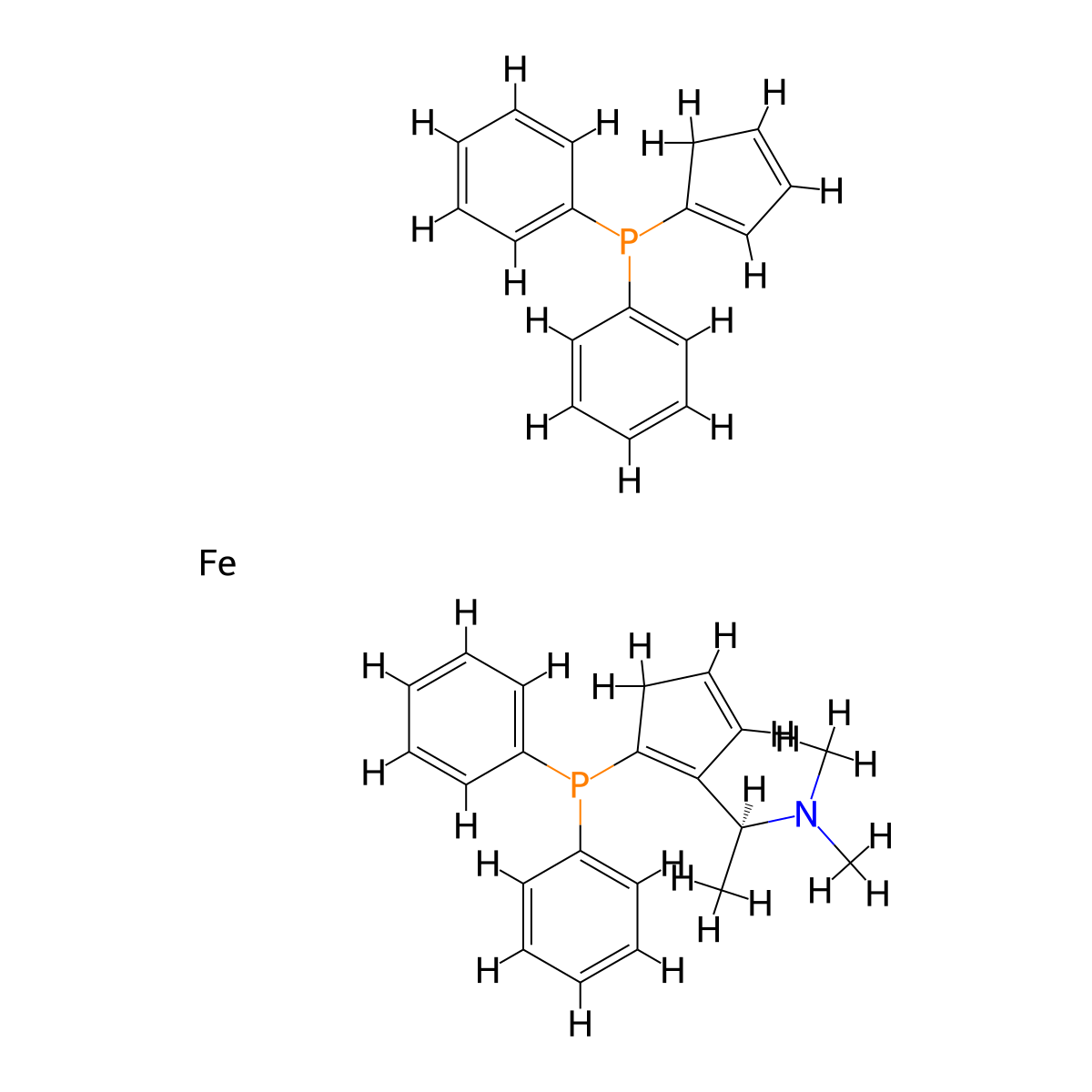 (1S)-N,N-Dimethyl-1-[(2Sp)-1',2-bis(diphenylphosphino)ferrocenyl]ethylamine molecular structure, CAS 119477-32-6