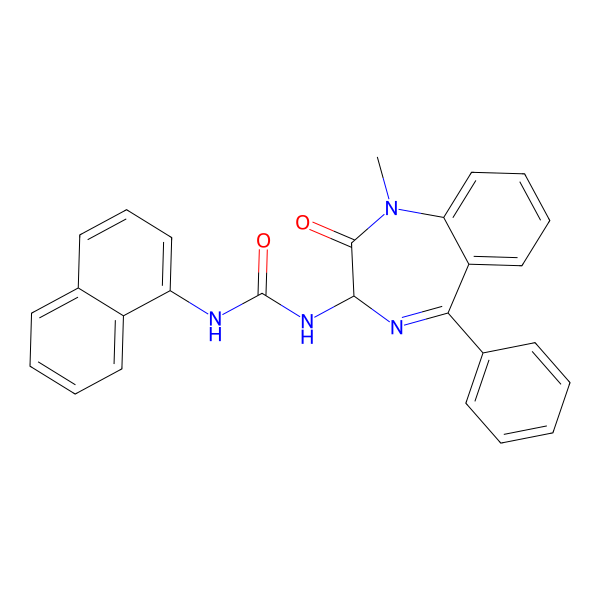 1-(1-Methyl-2-oxo-5-phenyl-2,3-dihydro-1H-benzo[e][1,4]diazepin-3-yl)-3-naphthalen-1-yl-urea molecular structure, CAS 119486-99-6