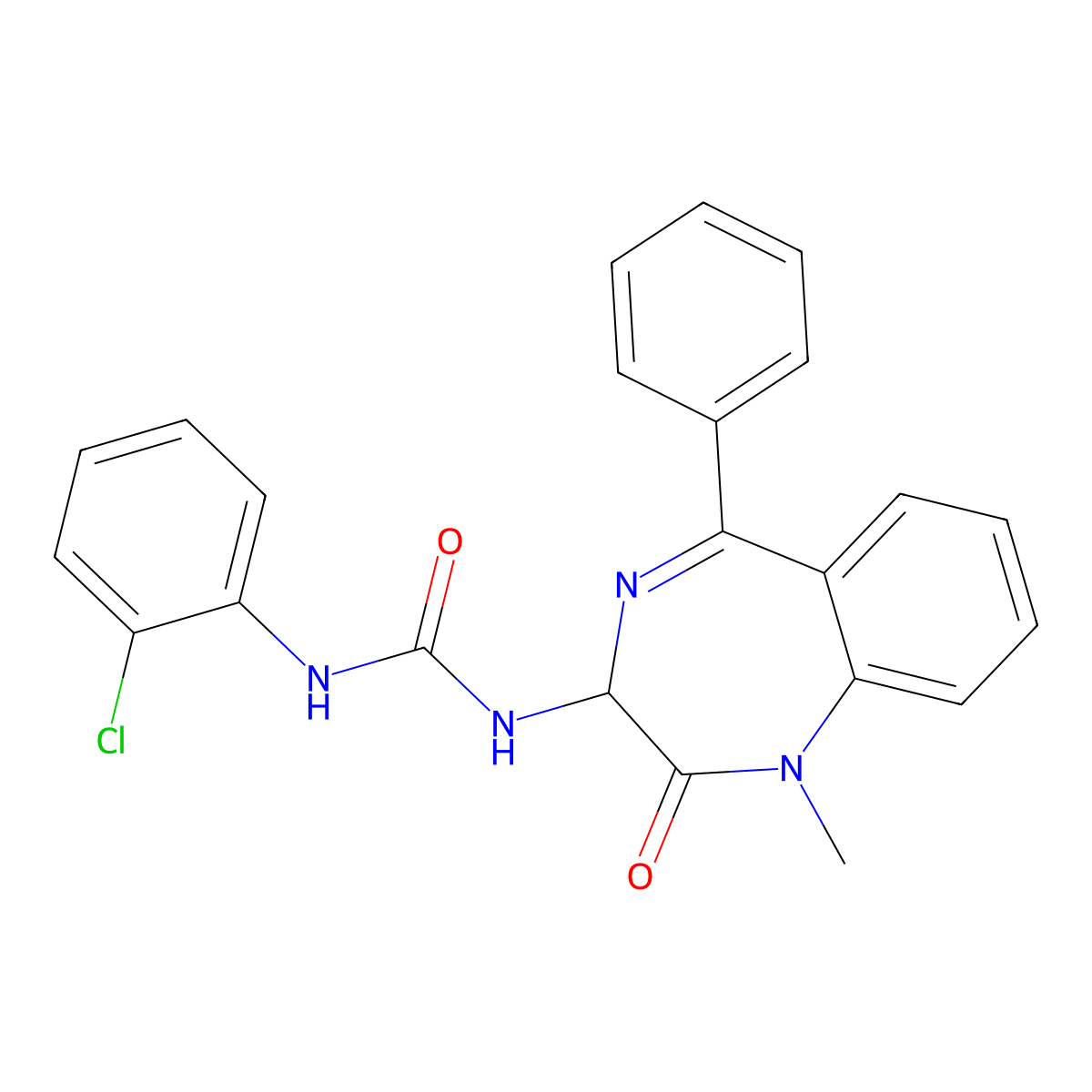 1-(2-chlorophenyl)-3-(1-methyl-2-oxo-5-phenyl-2,3-dihydro-1H-1,4-benzodiazepin-3-yl)urea molecular structure, CAS 119487-07-9