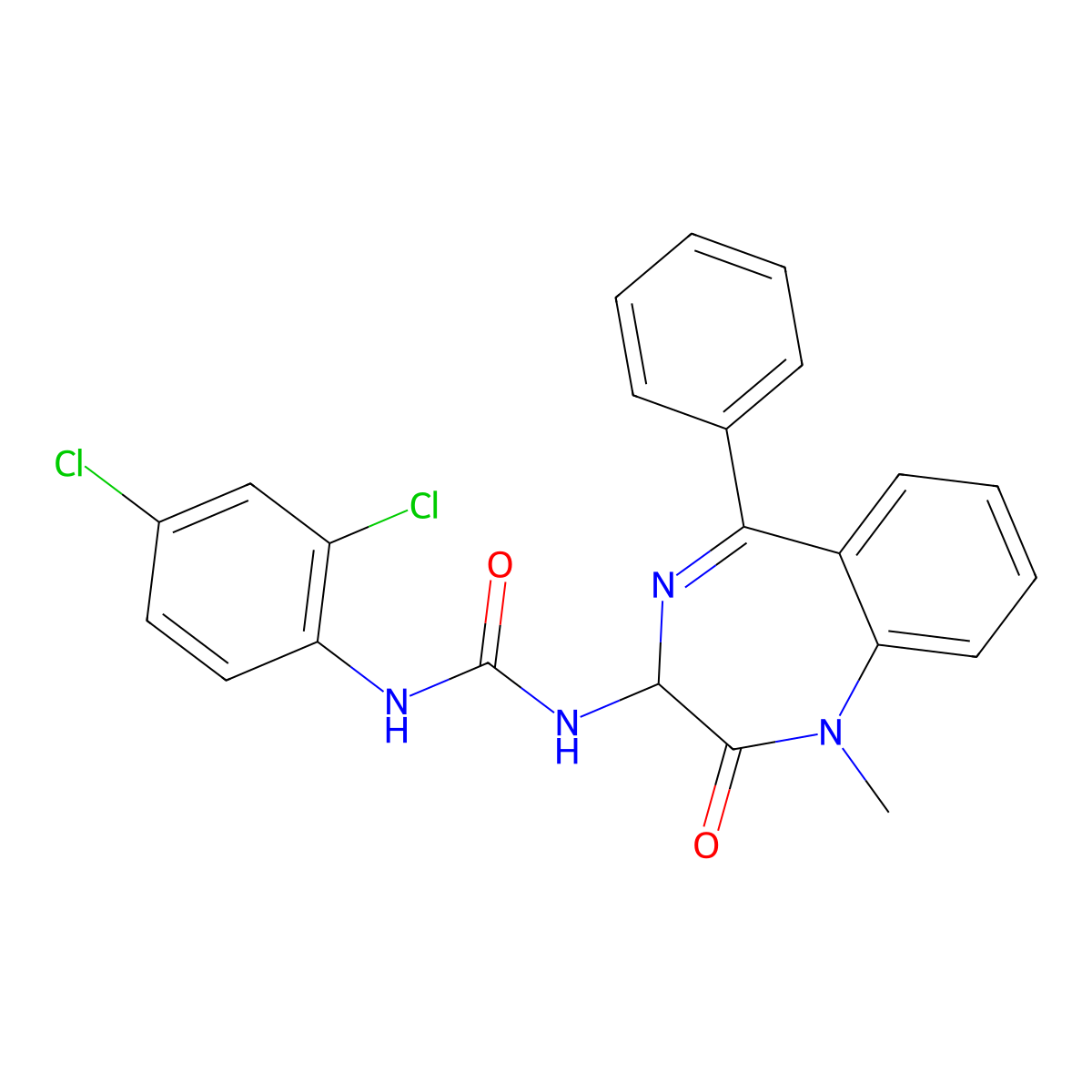 1-(2,4-dichlorophenyl)-3-(1-methyl-2-oxo-5-phenyl-2,3-dihydro-1H-1,4-benzodiazepin-3-yl)urea molecular structure, CAS 119487-09-1