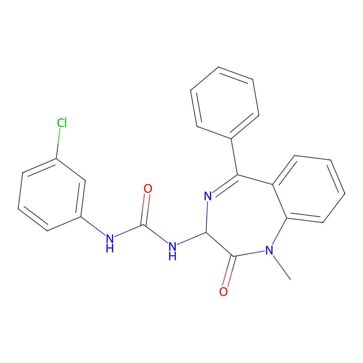1-(3-chlorophenyl)-3-(1-methyl-2-oxo-5-phenyl-2,3-dihydro-1H-1,4-benzodiazepin-3-yl)urea molecular structure, CAS 119487-12-6