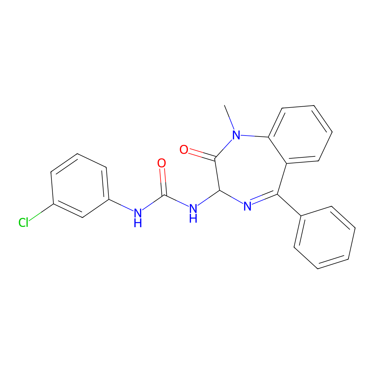 1-(3-chlorophenyl)-3-(1-methyl-2-oxo-5-phenyl-2,3-dihydro-1H-1,4-benzodiazepin-3-yl)urea molecular structure, CAS 119487-12-6