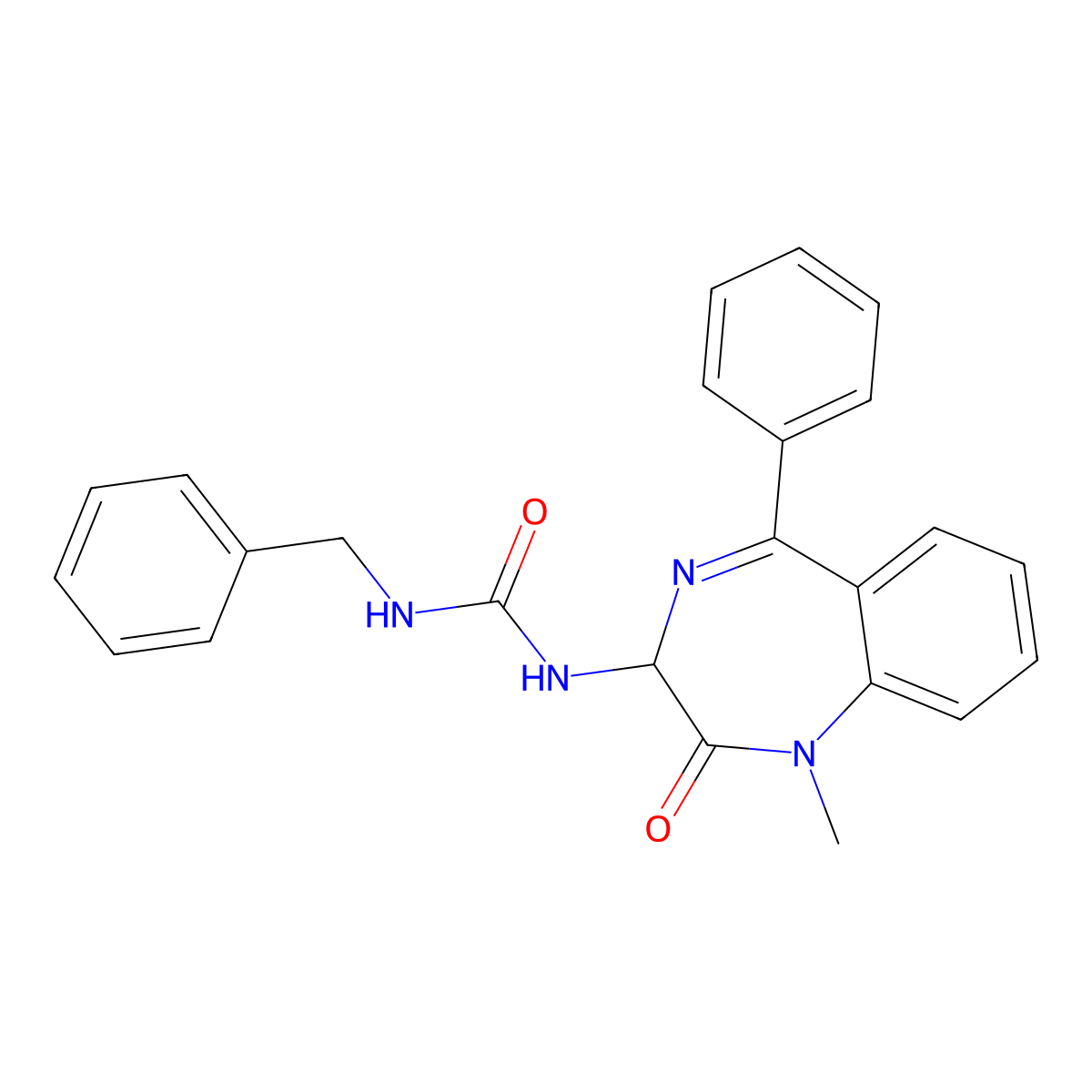 1-Benzyl-3-(1-methyl-2-oxo-5-phenyl-2,3-dihydro-1H-benzo[e][1,4]diazepin-3-yl)-urea molecular structure, CAS 119506-59-1