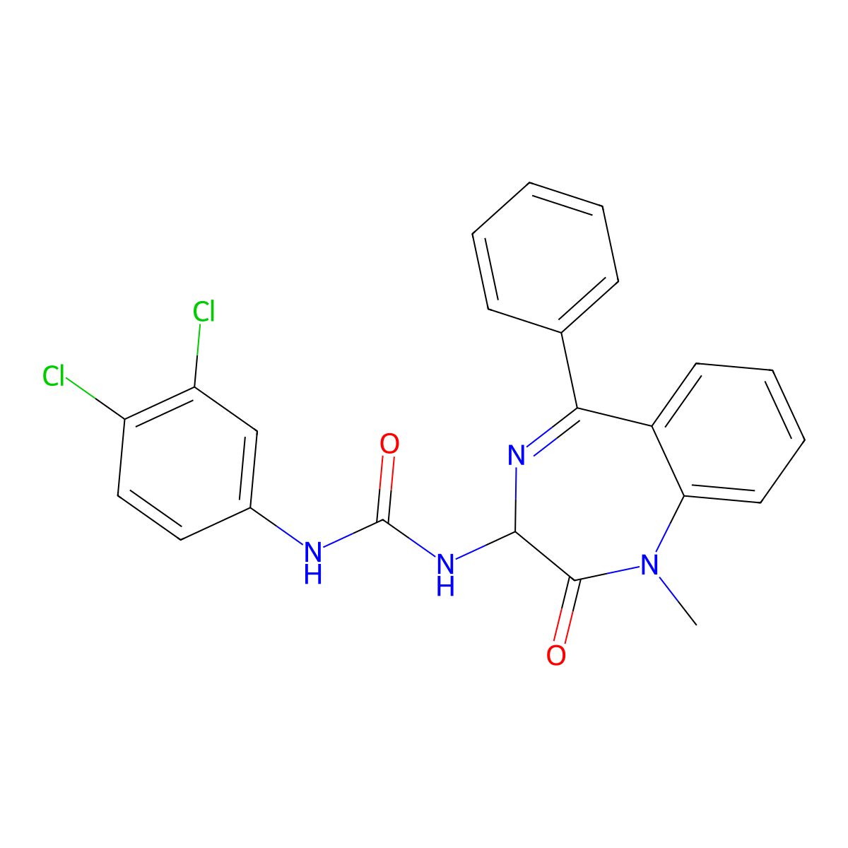 1-(3,4-dichlorophenyl)-3-(1-methyl-2-oxo-5-phenyl-2,3-dihydro-1H-1,4-benzodiazepin-3-yl)urea molecular structure, CAS 119506-62-6