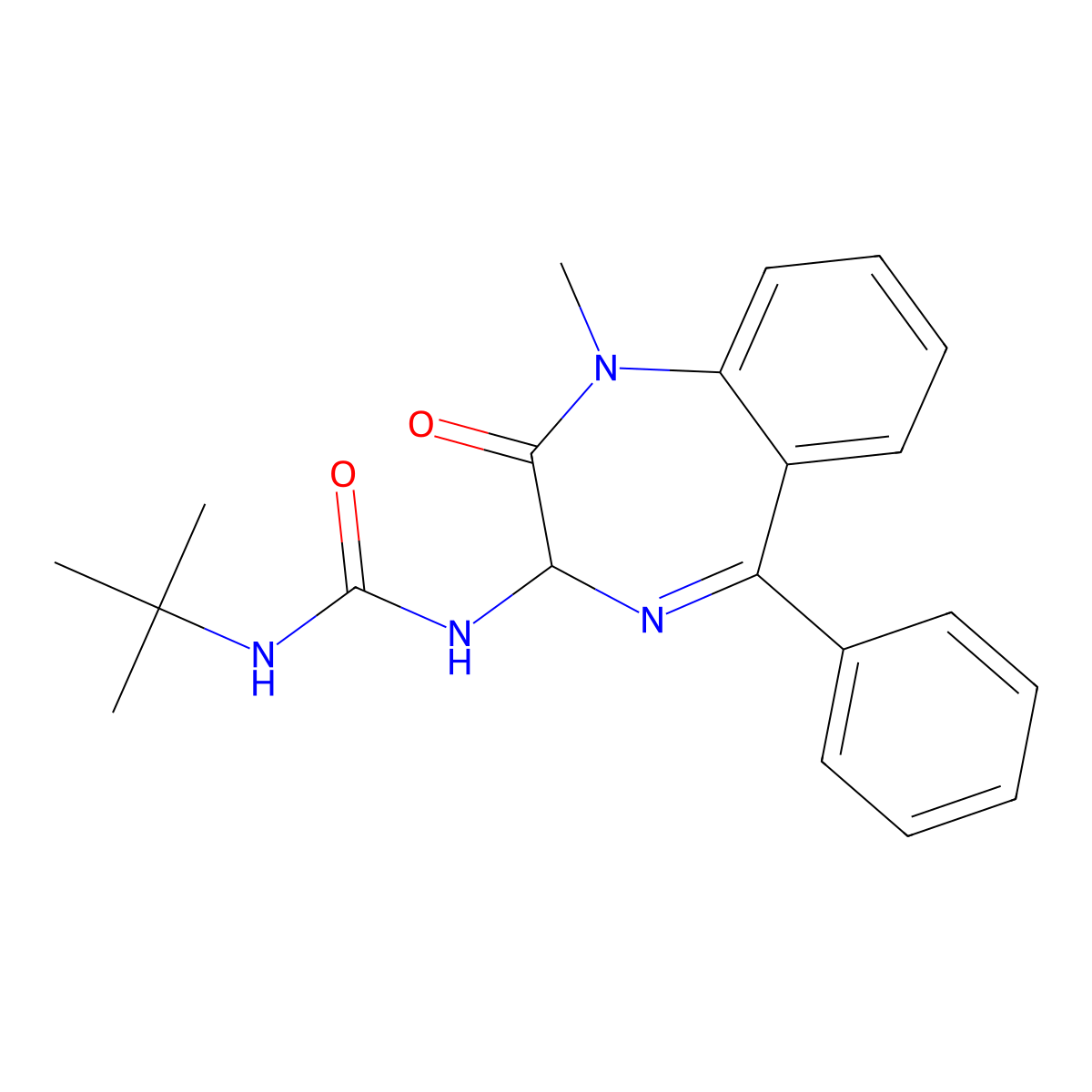 1-(1-methyl-2-oxo-5-phenyl-2,3-dihydro-1H-1,4-diazepin-3-yl)-3-(tert-butyl)urea molecular structure, CAS 119506-63-7