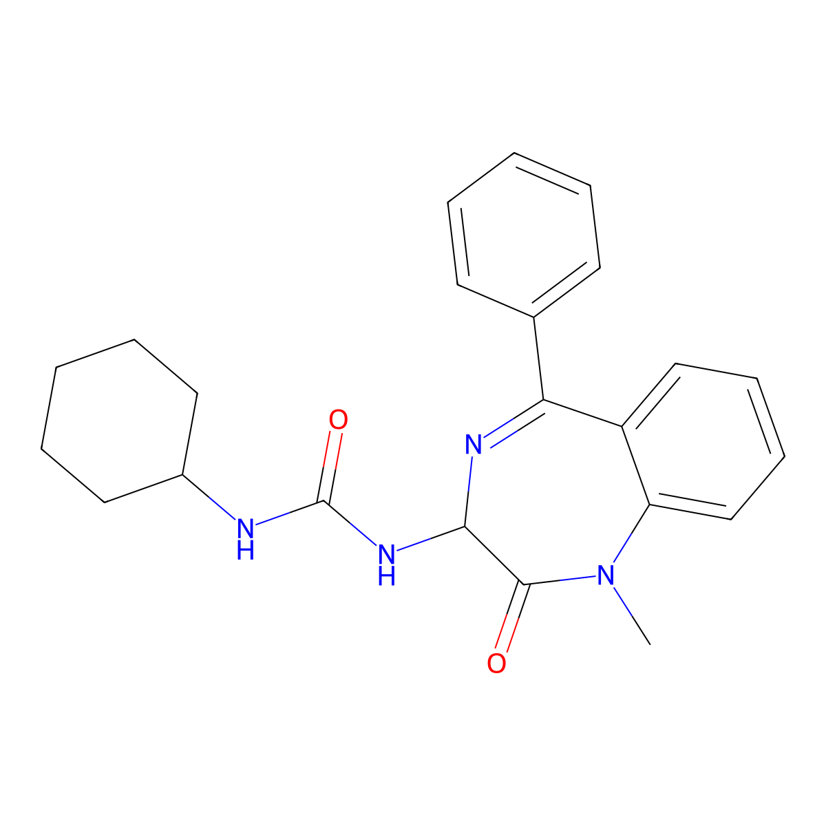 1-Cyclohexyl-3-(1-methyl-2-oxo-5-phenyl-2,3-dihydro-1H-benzo[e][1,4]diazepin-3-yl)-urea molecular structure, CAS 119506-65-9