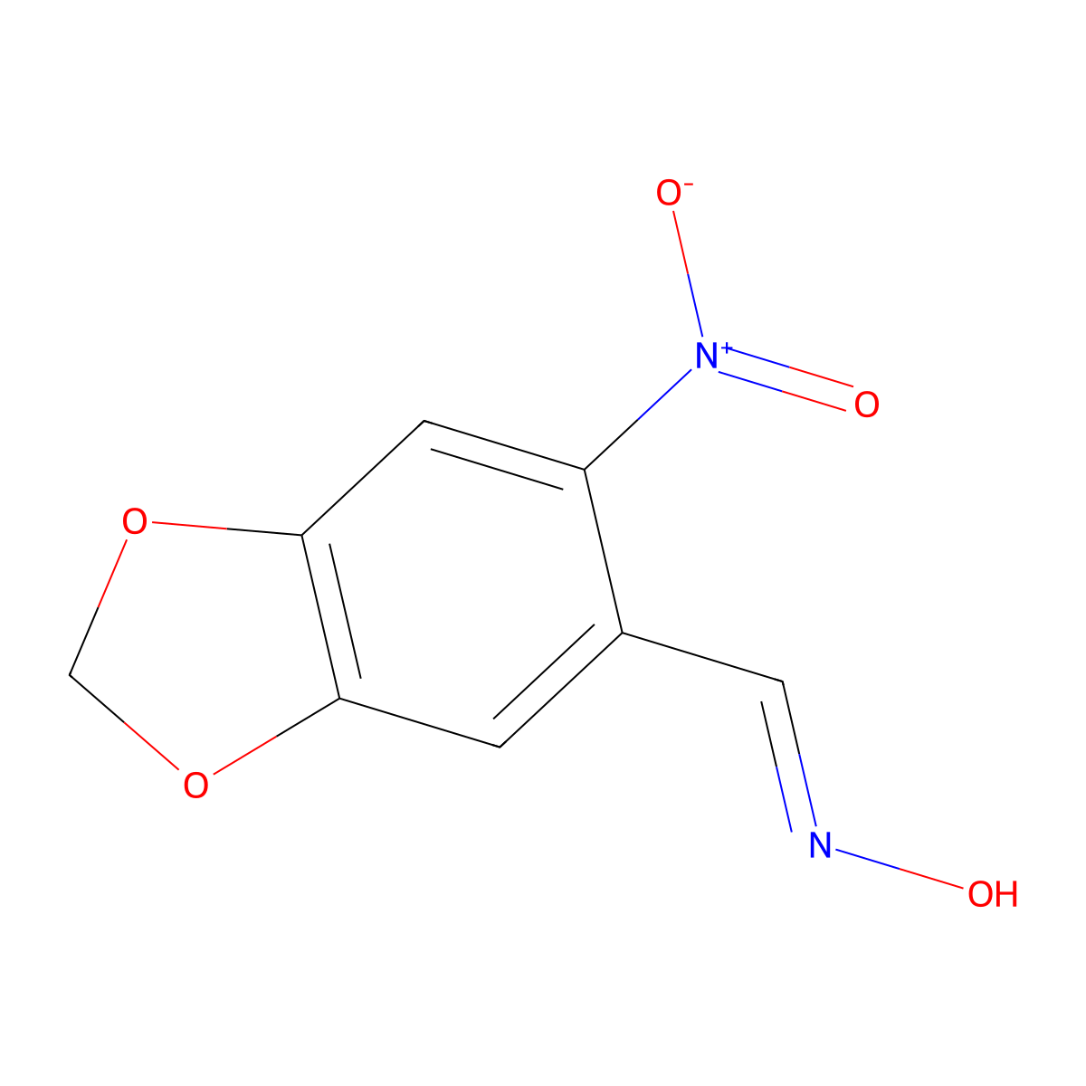 N-[(6-nitro-2H-1,3-benzodioxol-5-yl)methylidene]hydroxylamine molecular structure, CAS 1195395-64-2