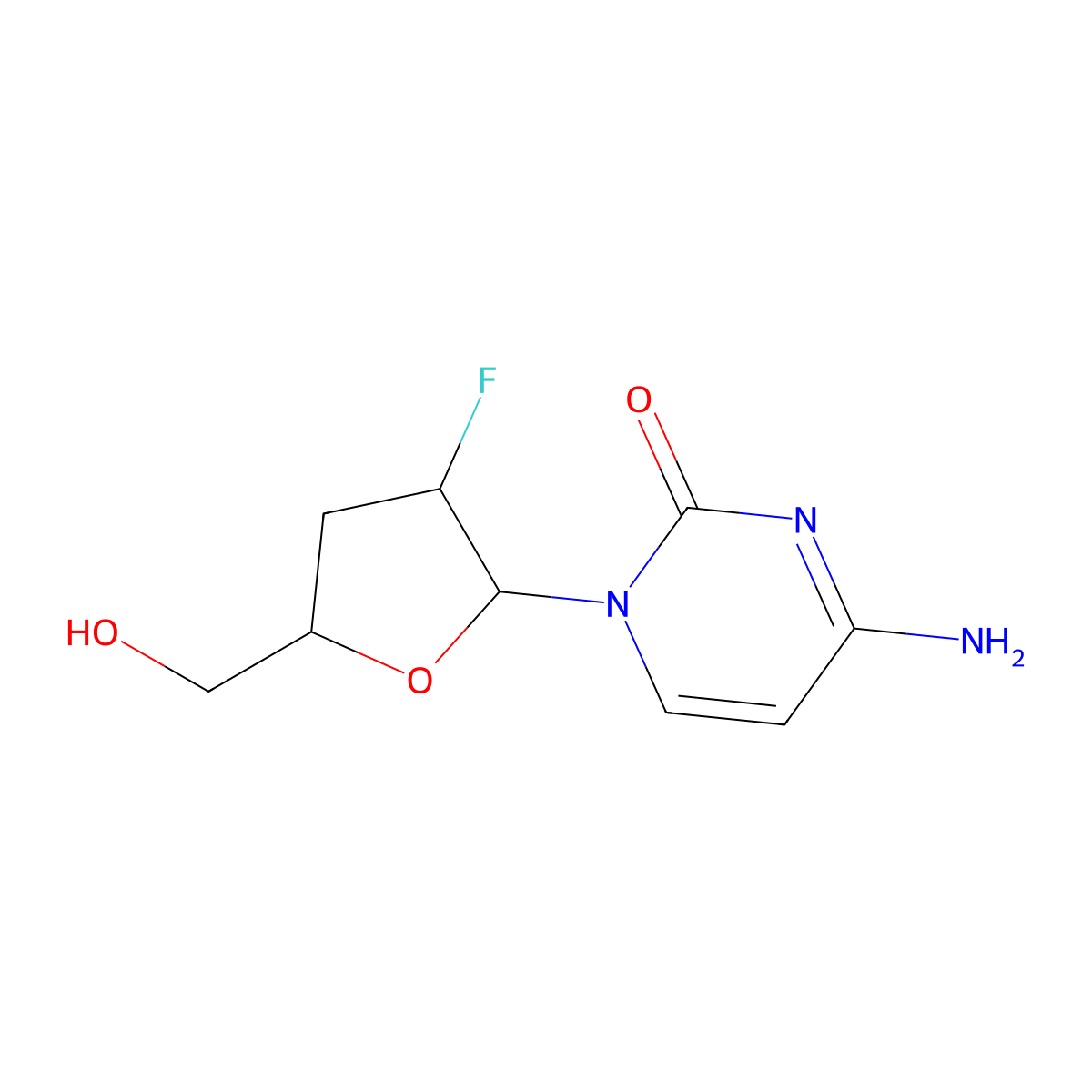 1-(2,3-Dideoxy-2-fluoropentofuranosyl)cytosine molecular structure, CAS 119555-47-4