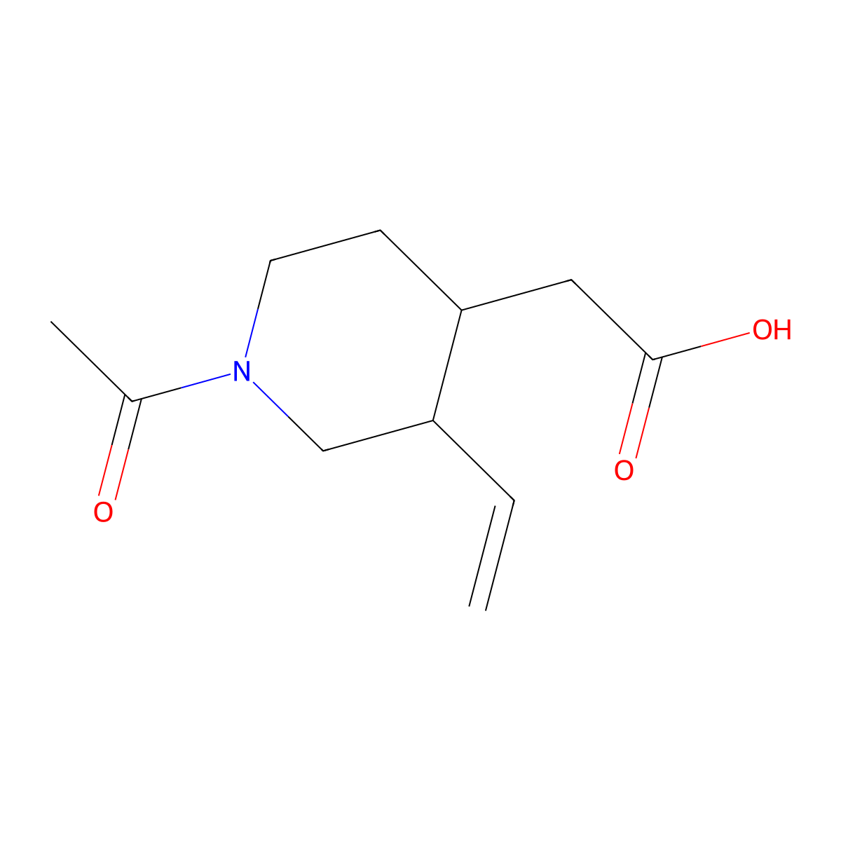 2-[(3R,4S)-1-acetyl-3-ethenylpiperidin-4-yl]acetic acid molecular structure, CAS 1195558-91-8