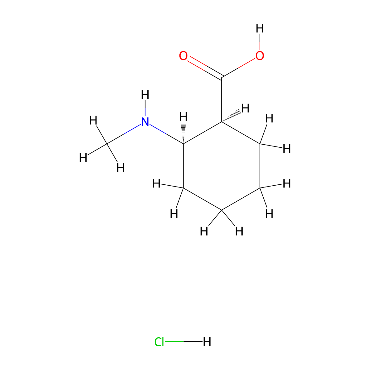rac-(1R,2S)-2-(methylamino)cyclohexane-1-carboxylicacidhydrochloride molecular structure, CAS 1195561-78-4