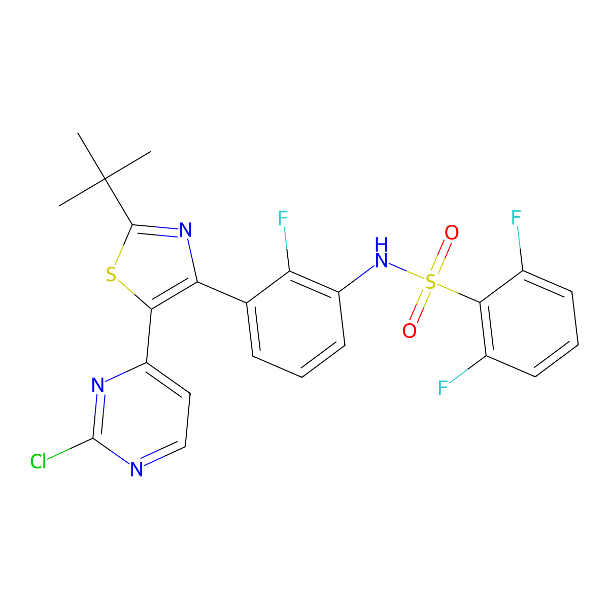 N-(3-(5-(2-chloro-4-pyrimidinyl)-2-(1,1-diethylethyl)-1,3-thiazol-4-yl)-2-fluoraphenyl)-2,6-difluorobenzenesulfonamide molecular structure, CAS 1195768-23-0
