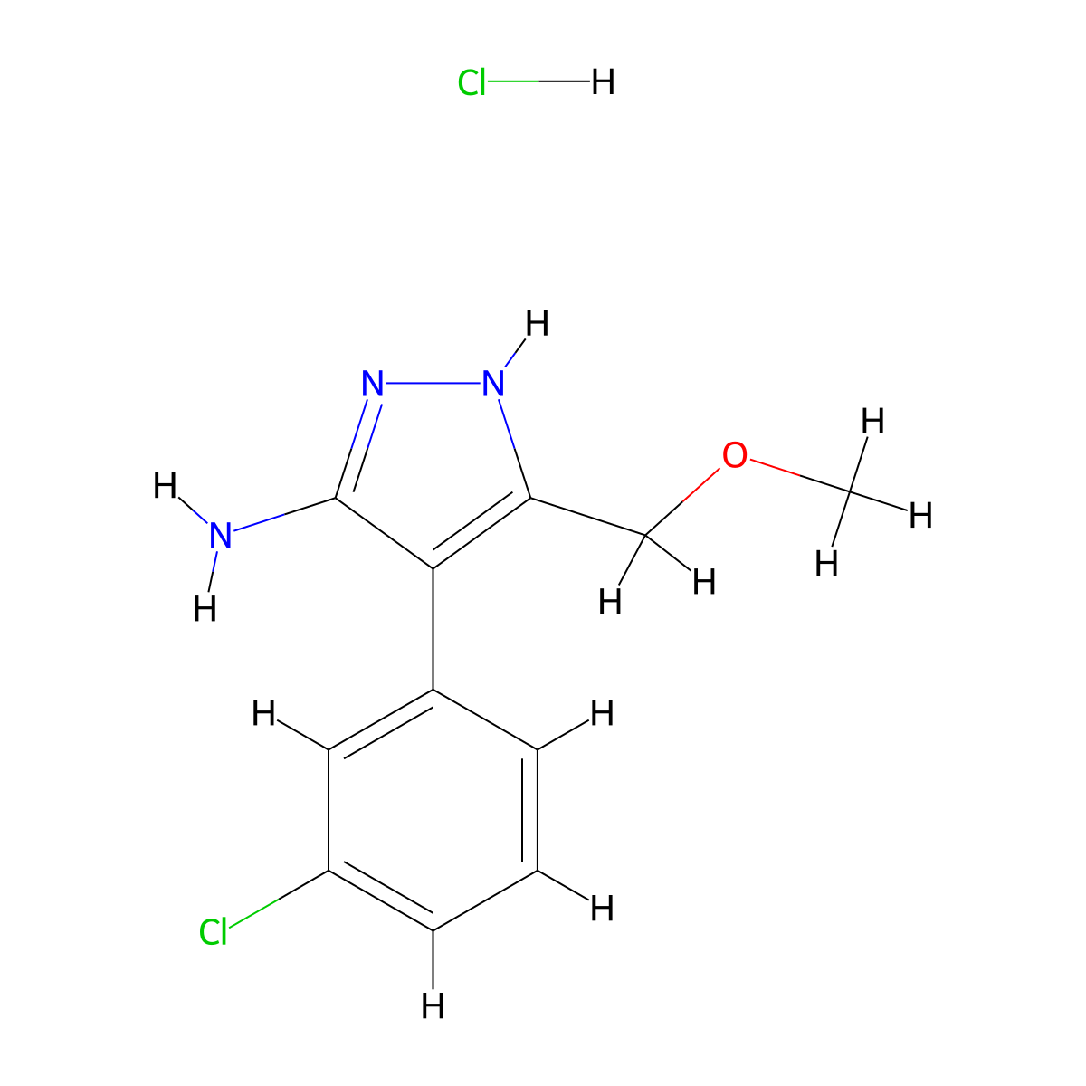 4-(3-Chloro-phenyl)-5-methoxymethyl-2H-pyrazol-3-ylamine hydrochloride molecular structure, CAS 1195793-16-8