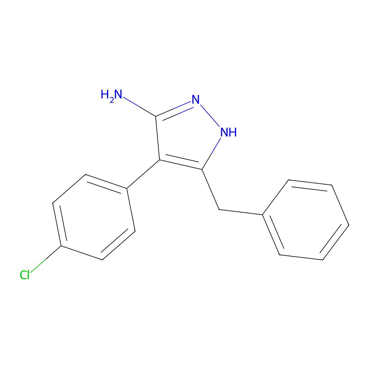 3-benzyl-4-(4-chlorophenyl)-1H-pyrazol-5-amine molecular structure, CAS 1195818-56-4