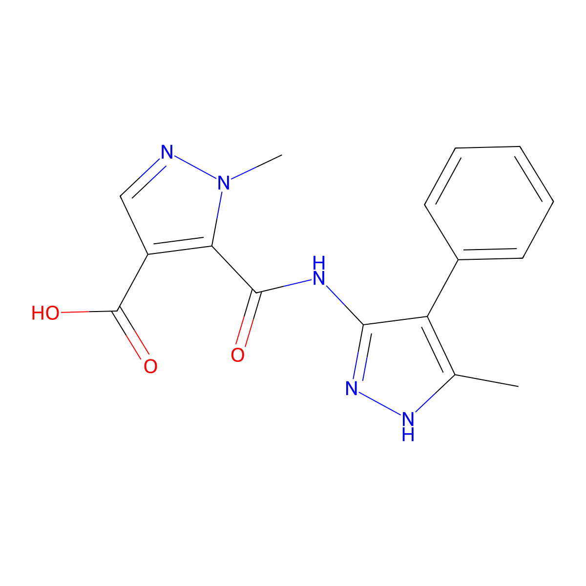 1-Methyl-5-[[(5-methyl-4-phenyl-1H-pyrazol-3-yl)amino]carbonyl]-1H-pyrazole-4-carboxylic Acid molecular structure, CAS 1195900-49-2