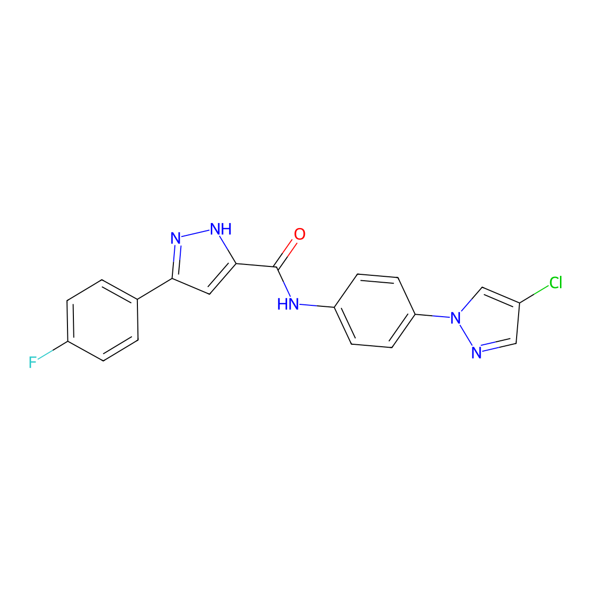 N-[4-(4-chloro-1H-pyrazol-1-yl)phenyl]-5-(4-fluorophenyl)-1H-pyrazole-3-carboxamide molecular structure, CAS 1195931-05-5