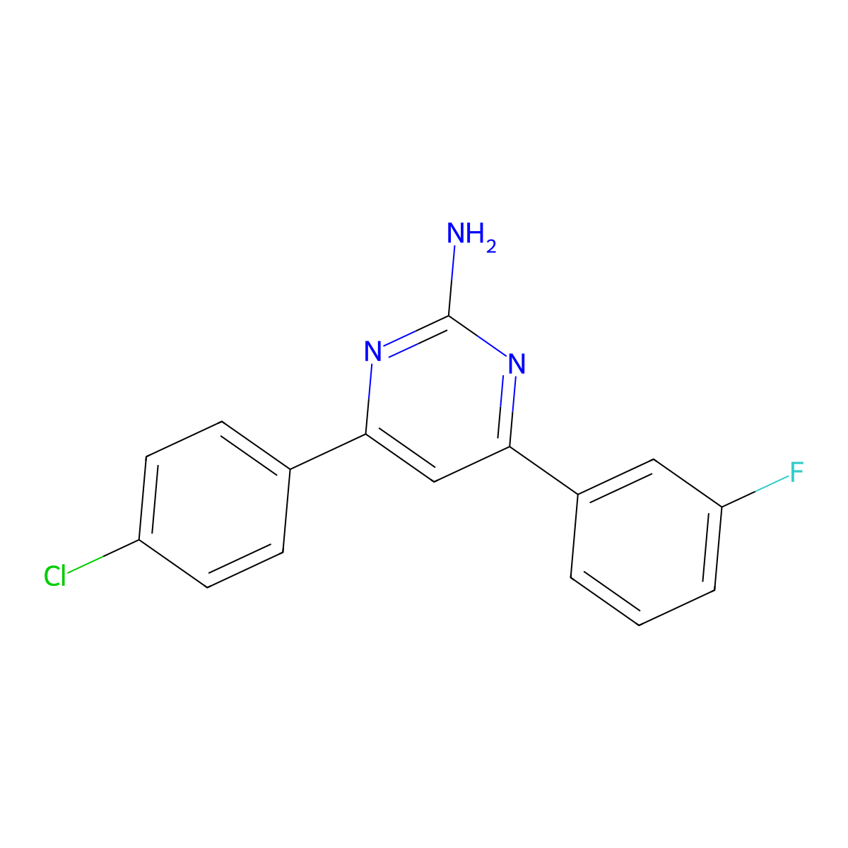 4-(4-Chlorophenyl)-6-(3-fluorophenyl)pyrimidin-2-amine molecular structure, CAS 1195977-40-2