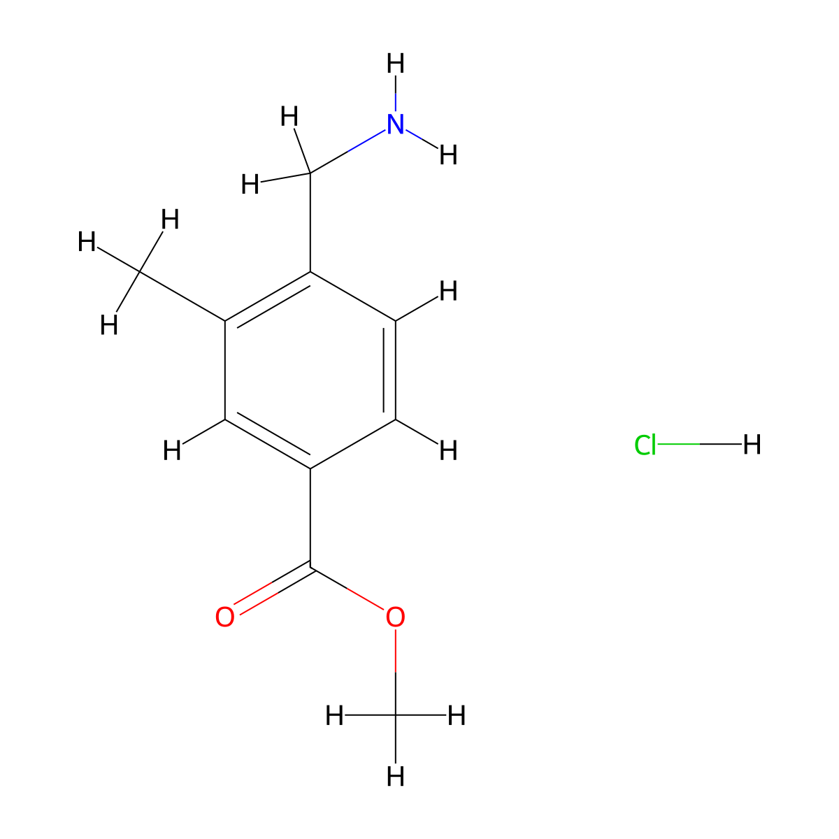 Methyl 4-(aminomethyl)-3-methylbenzoate hydrochloride molecular structure, CAS 1196047-14-9