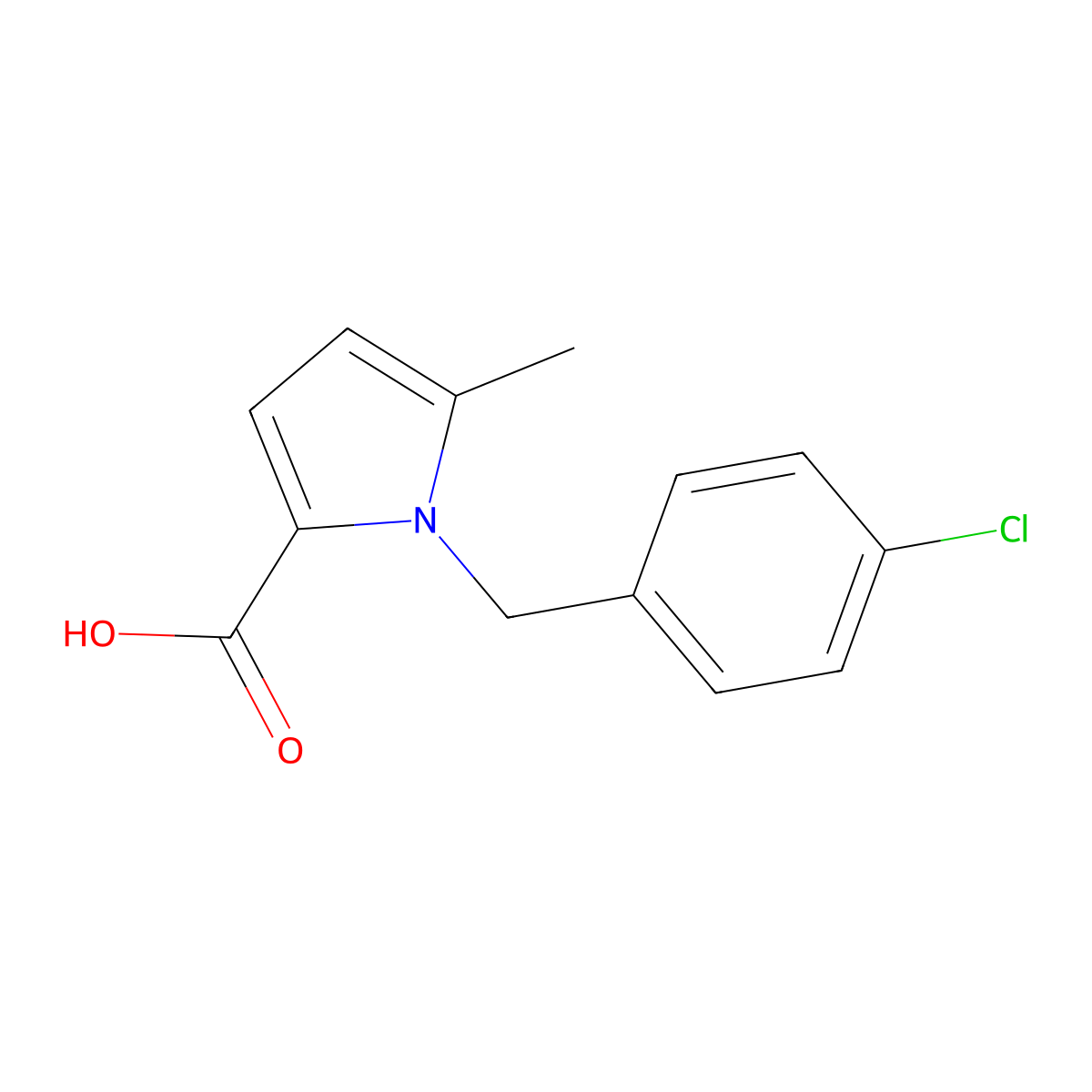1-(4-chlorobenzyl)-5-methyl-1H-pyrrole-2-carboxylic acid molecular structure, CAS 1196048-07-3