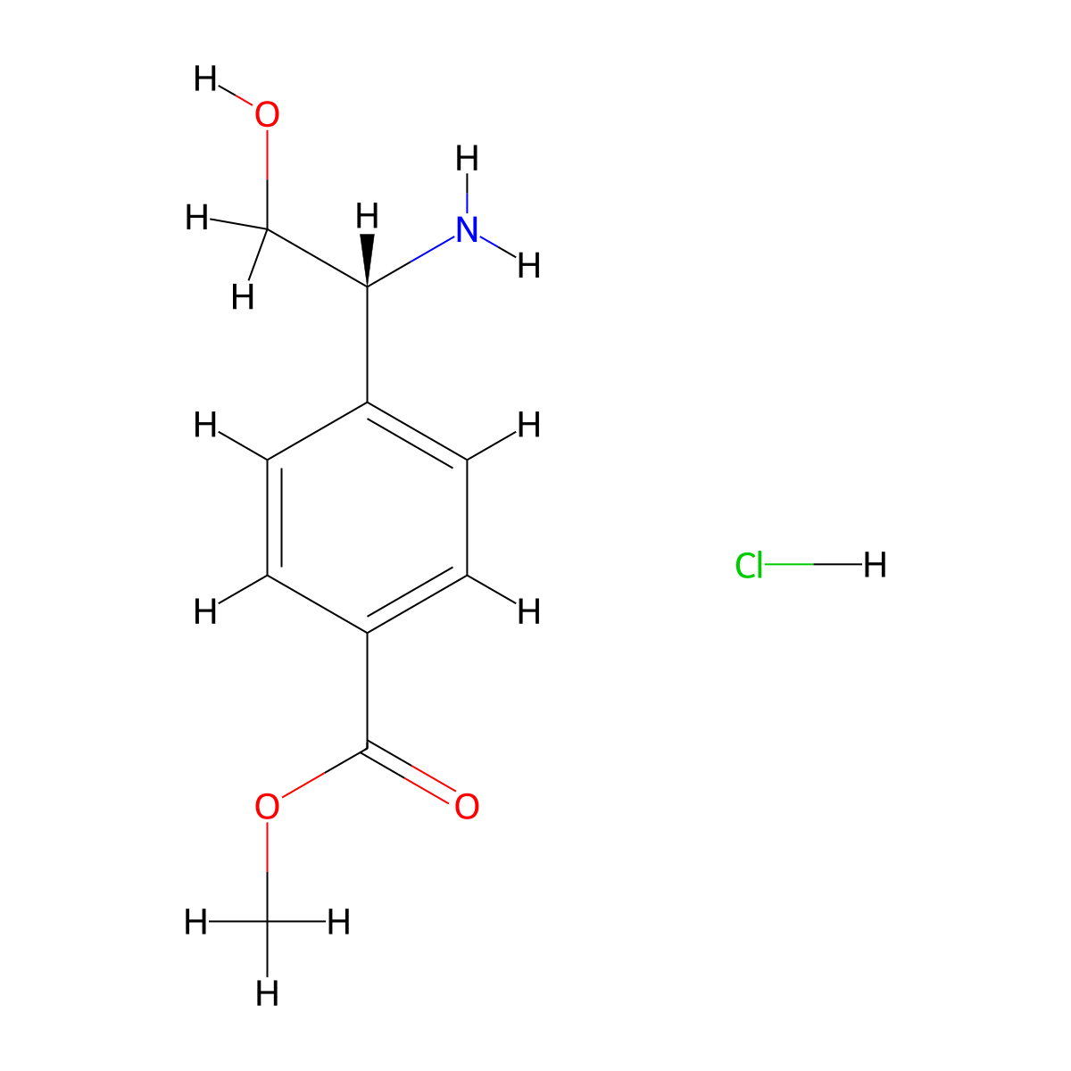 methyl 4-((1R)-1-amino-2-hydroxyethyl)benzoate hydrochloride molecular structure, CAS 1196049-17-8