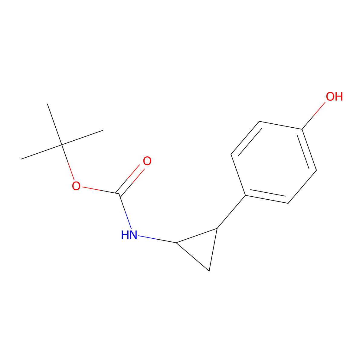 tert-Butyl N-[(1R,2S)-rel-2-(4-hydroxyphenyl)cyclopropyl]carbamate molecular structure, CAS 1196053-06-1
