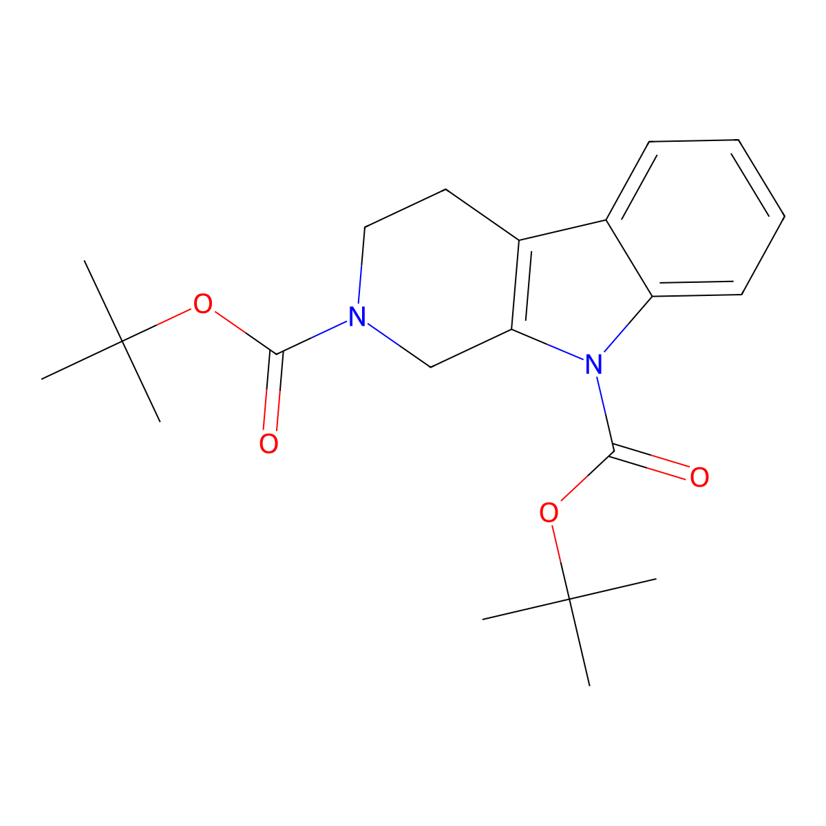 di-tert-butyl 3,4-dihydro-1H-pyrido[3,4-b]indole-2,9-dicarboxylate molecular structure, CAS 1196075-55-4