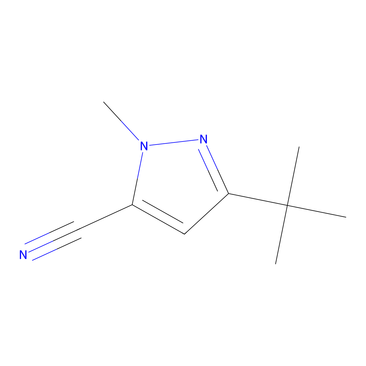5-tert-butyl-2-methyl-2H-pyrazole-3-carbonitrile molecular structure, CAS 1196104-01-4