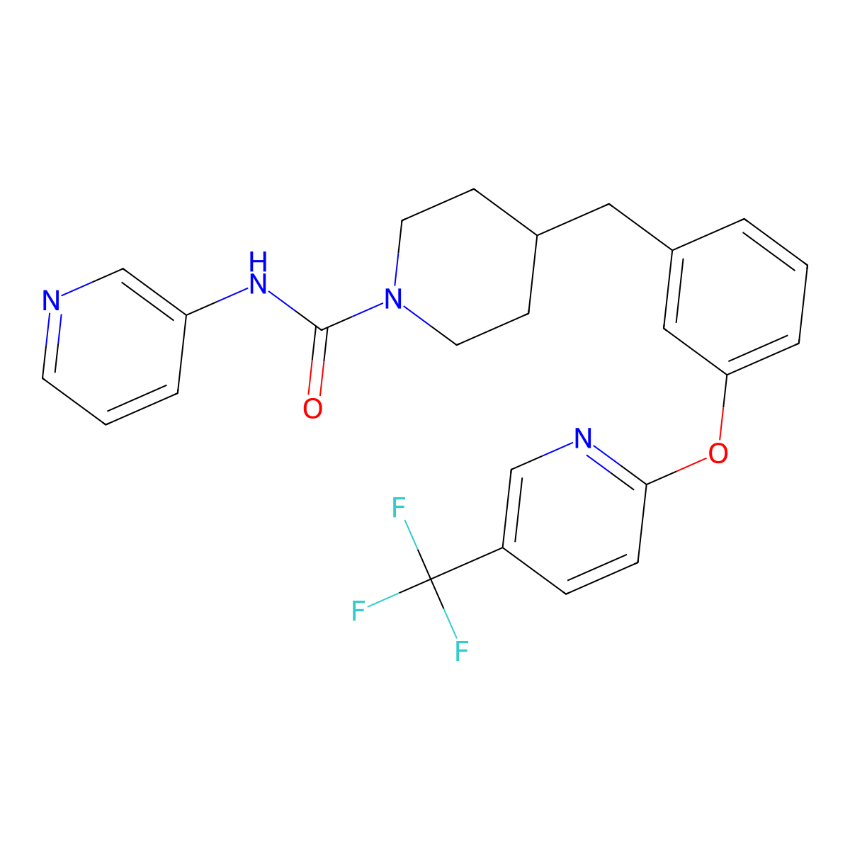N-3-Pyridinyl-4-((3-((5-(trifluoromethyl)-2-pyridinyl)oxy)phenyl)methyl)-1-piperidinecarboxamide molecular structure, CAS 1196109-52-0