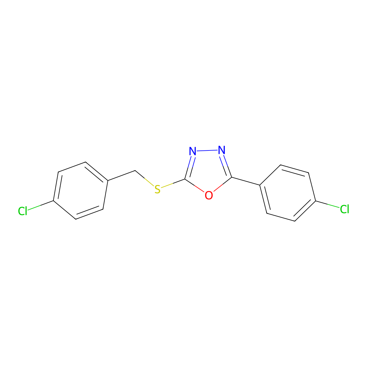 2-((4-Chlorobenzyl)thio)-5-(4-chlorophenyl)-1,3,4-oxadiazole molecular structure, CAS 119611-15-3