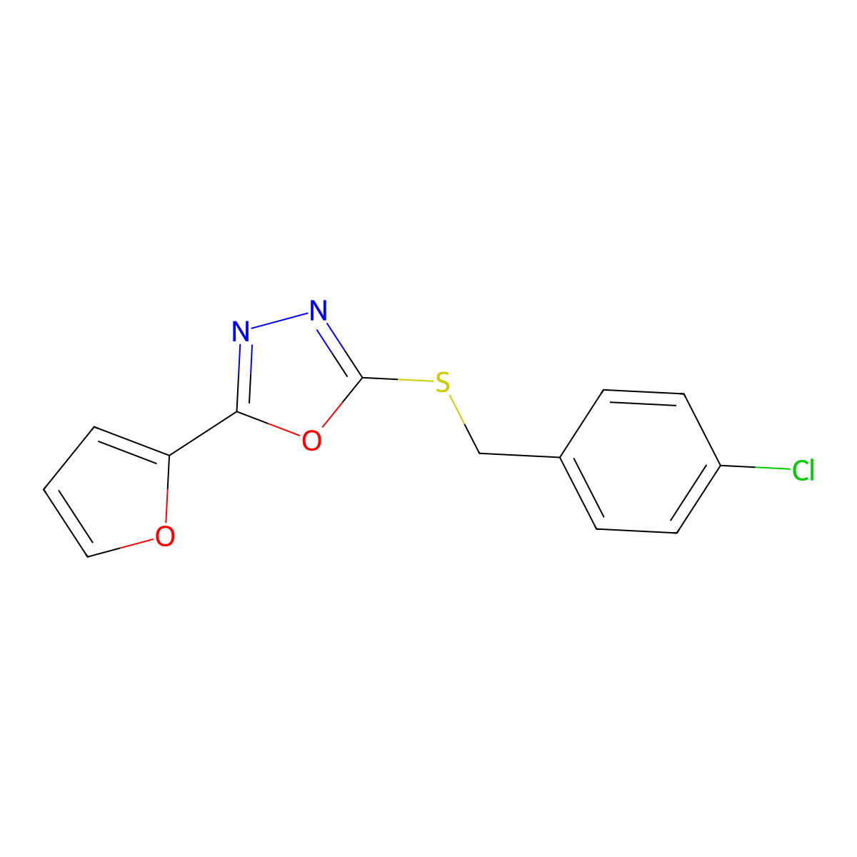 4-Chlorobenzyl 5-(2-furyl)-1,3,4-oxadiazol-2-yl sulfide molecular structure, CAS 119611-17-5