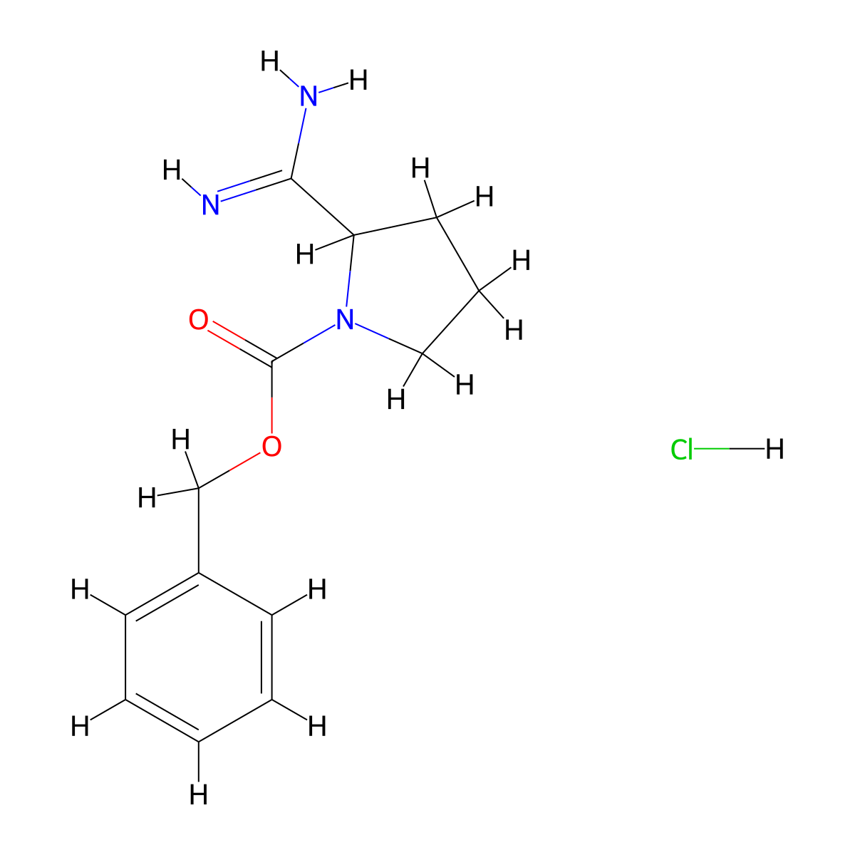 Benzyl 2-carbamimidoylpyrrolidine-1-carboxylate hydrochloride molecular structure, CAS 1196146-02-7