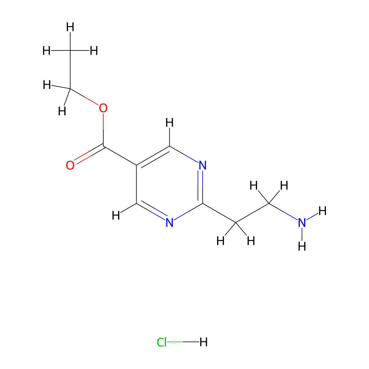 Ethyl 2-(2-aminoethyl)pyrimidine-5-carboxylate hydrochloride molecular structure, CAS 1196146-63-0
