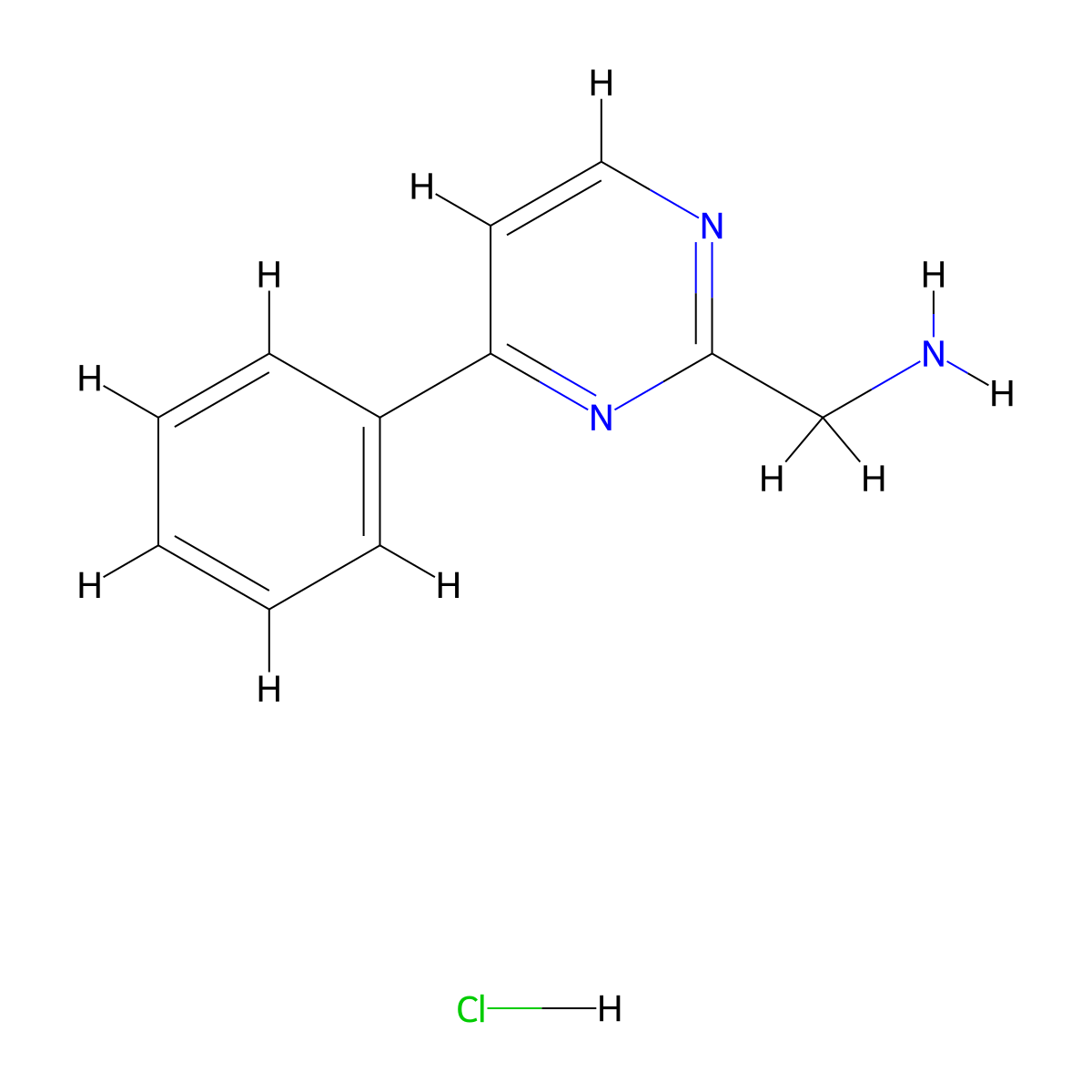 (4-Phenylpyrimidin-2-YL)methanamine hydrochloride molecular structure, CAS 1196147-12-2