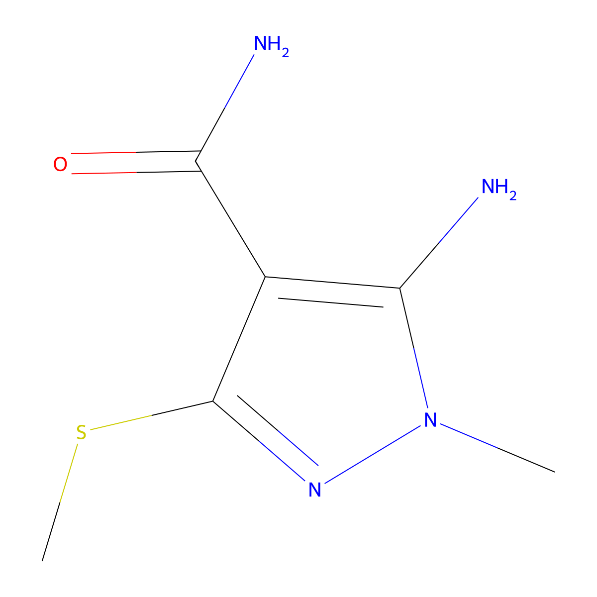 5-amino-1-methyl-3-(methylsulfanyl)-1H-pyrazole-4-carboxamide molecular structure, CAS 1196151-97-9