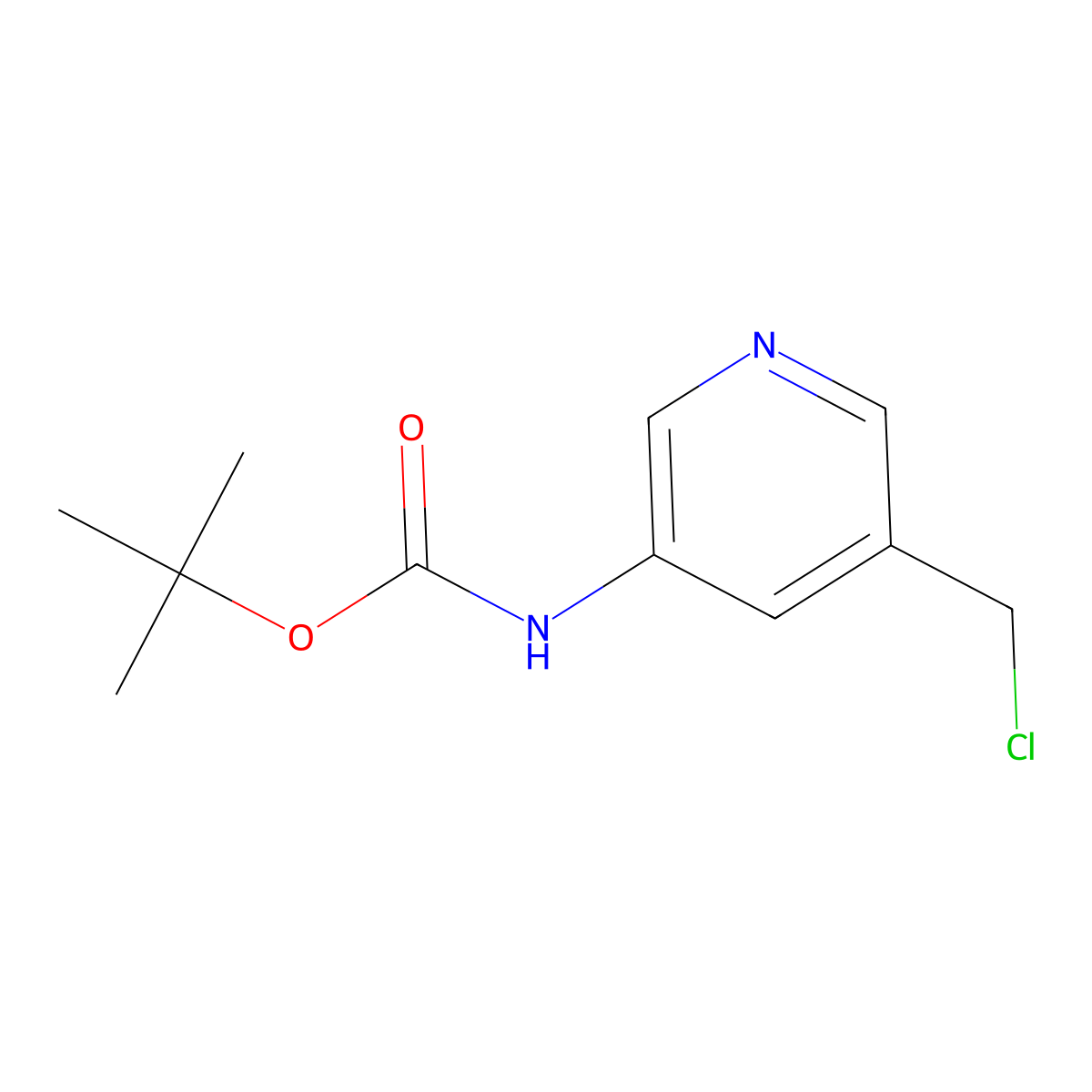 Tert-butyl 5-(chloromethyl)pyridin-3-ylcarbamate molecular structure, CAS 1196153-37-3
