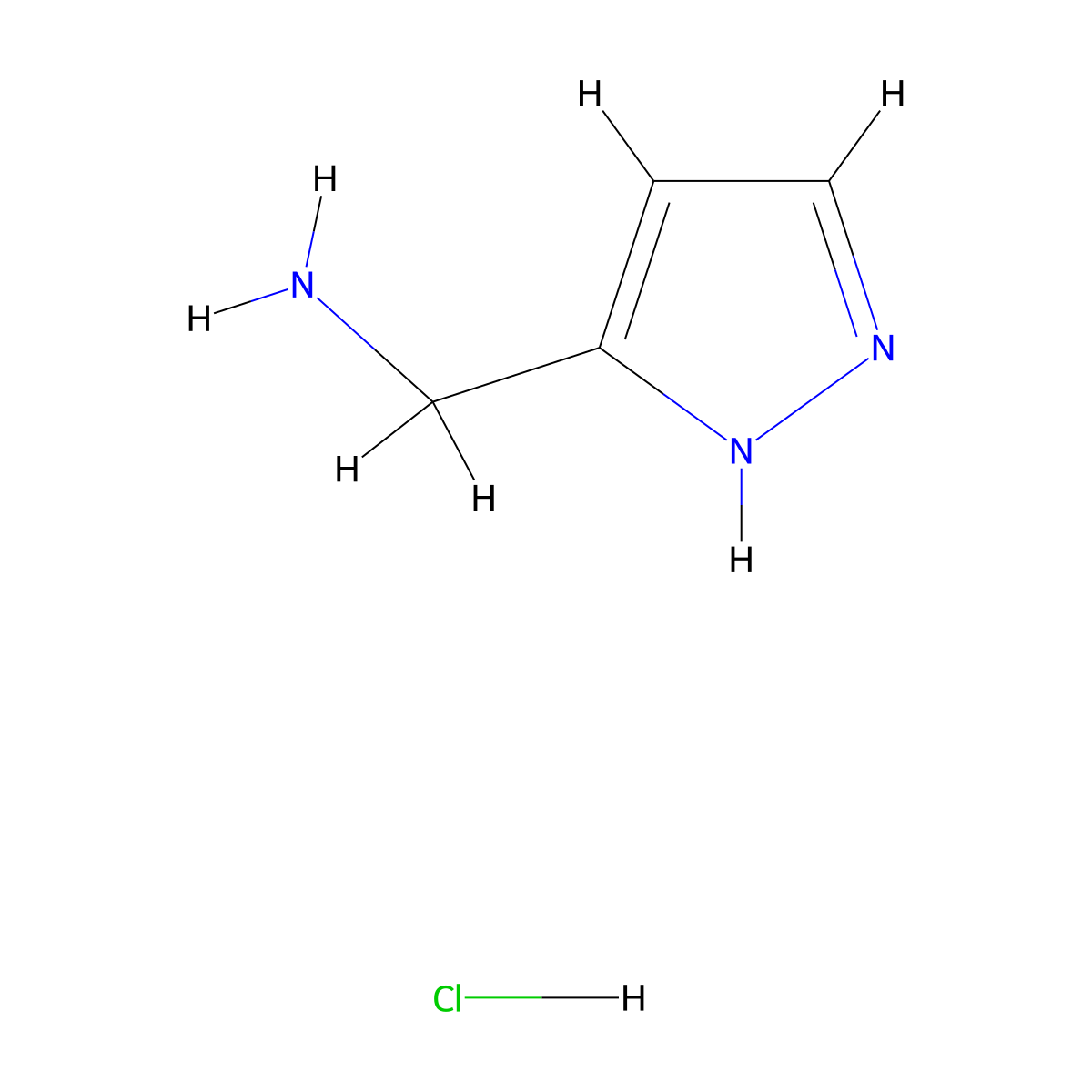 (1H-Pyrazol-3-YL)methanamine hydrochloride molecular structure, CAS 1196153-72-6