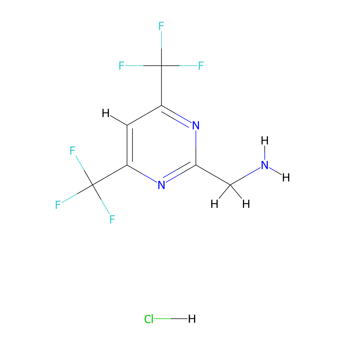 (4,6-Bis(trifluoromethyl)pyrimidin-2-YL)methanamine hydrochloride molecular structure, CAS 1196154-11-6