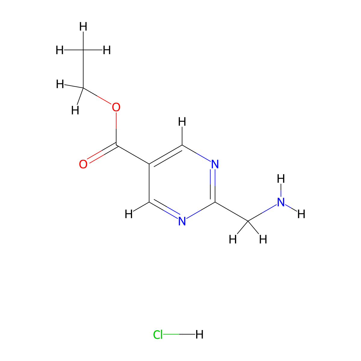 Ethyl 2-(aminomethyl)pyrimidine-5-carboxylate hydrochloride molecular structure, CAS 1196155-26-6