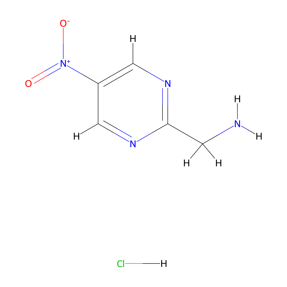 (5-Nitropyrimidin-2-YL)methanamine hydrochloride molecular structure, CAS 1196155-71-1