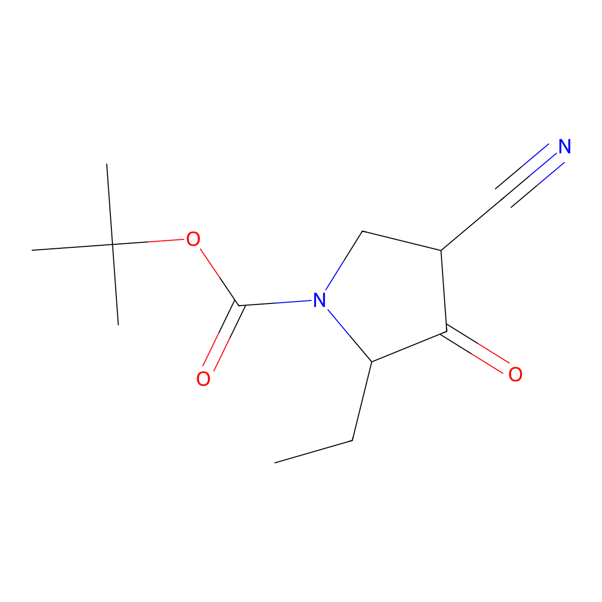 Tert-butyl 4-cyano-2-ethyl-3-oxopyrrolidine-1-carboxylate molecular structure, CAS 1196155-81-3