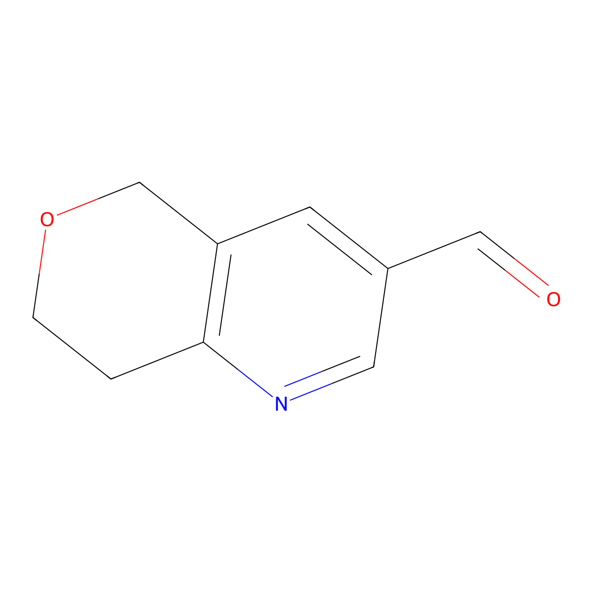 5H,7H,8H-pyrano(4,3-b)pyridine-3-carbaldehyde molecular structure, CAS 1196155-95-9